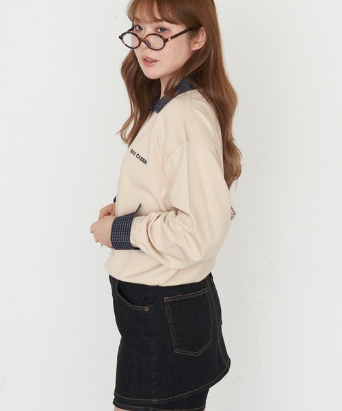 RAY CASSIN（レイカズン）の「襟付V胸刺繍ニット（ニット/セーター・レディース・グレー/アイボリー/ライトベージュ/ネイビー・FREE）」の6枚目の写真