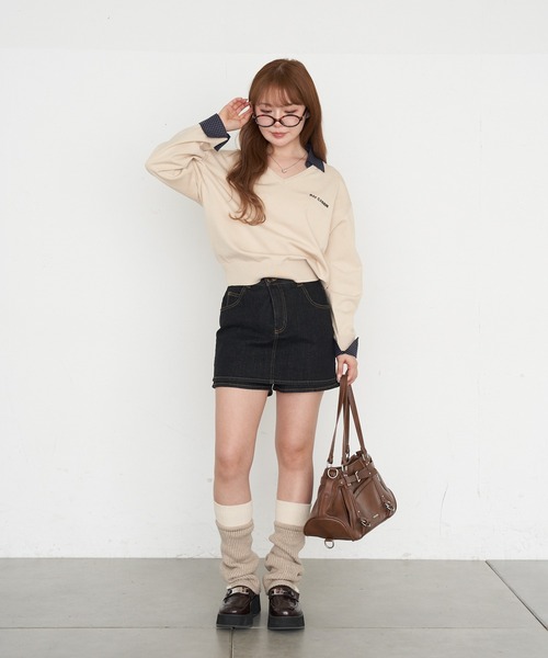 RAY CASSIN（レイカズン）の「襟付V胸刺繍ニット（ニット/セーター・レディース・グレー/アイボリー/ライトベージュ/ネイビー・FREE）」の8枚目の写真