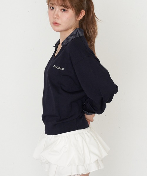 RAY CASSIN（レイカズン）の「襟付V胸刺繍ニット（ニット/セーター・レディース・グレー/アイボリー/ライトベージュ/ネイビー・FREE）」の14枚目の写真