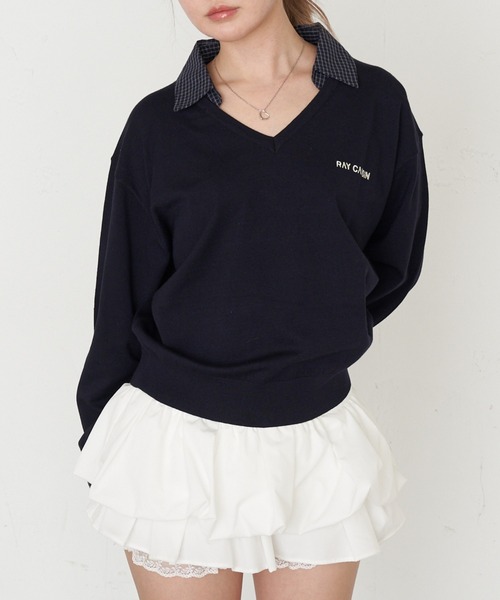 RAY CASSIN（レイカズン）の「襟付V胸刺繍ニット（ニット/セーター・レディース・グレー/アイボリー/ライトベージュ/ネイビー・FREE）」の20枚目の写真