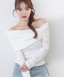 リボンドロストオフショルニットソー