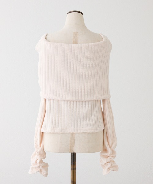 one after another NICE CLAUP（ワンアフターアナザーナイスクラップ）の「リボンドロストオフショルニットソー（Tシャツ/カットソー・レディース・アイボリー/ブラック/チャコールグレー/ライトピンク・FREE）」の11枚目の写真
