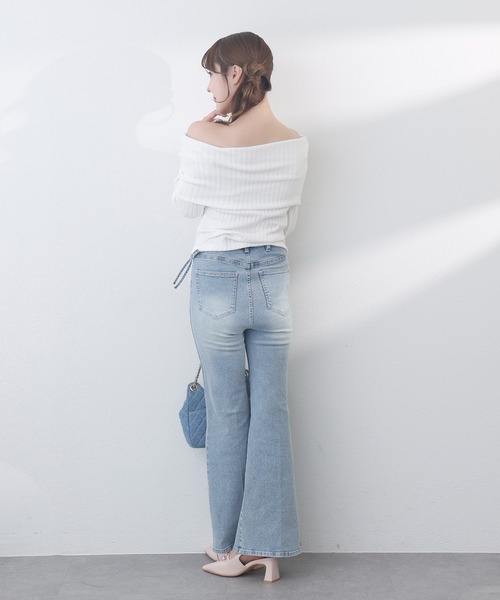 one after another NICE CLAUP(ワンアフターアナザーナイスクラップ)の「リボンドロストオフショルニットソー(Tシャツ/カットソー・レディース・チャコールグレー/ライトピンク/ブラック/アイボリー・FREE)」の19枚目の写真