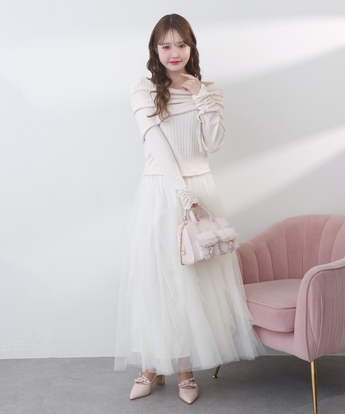 リボンドロストオフショルニットソー（Tシャツ/カットソー）｜one