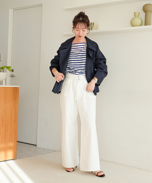 Spick & Span（スピックアンドスパン）の「ソフトツイルショートトレンチコート（トレンチコート・レディース・ネイビー/ベージュ・38/36）」の4枚目の写真