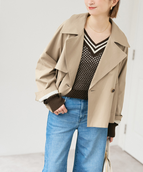 Spick & Span（スピックアンドスパン）の「ソフトツイルショートトレンチコート（トレンチコート・レディース・ネイビー/ベージュ・38/36）」の8枚目の写真