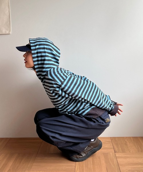 BROKEN BASE（ブロークンベース）の「B.Base Border Double-Zip Hoodie / B.Base ボーダーダブルジップフーディー（パーカー・メンズ・グレー系/ブルー系/ブラック系/カーキ系/アイボリー系/ブラウン系・SMALL/MEDIUM/LARGE）」の18枚目の写真