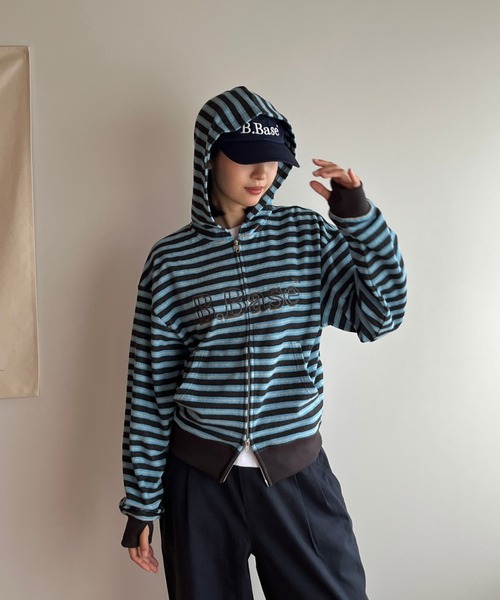 BROKEN BASE（ブロークンベース）の「B.Base Border Double-Zip Hoodie / B.Base ボーダーダブルジップフーディー（パーカー・メンズ・グレー系/ブルー系/ブラック系/カーキ系/アイボリー系/ブラウン系・SMALL/MEDIUM/LARGE）」の19枚目の写真