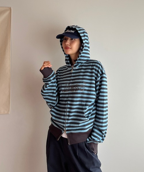BROKEN BASE（ブロークンベース）の「B.Base Border Double-Zip Hoodie / B.Base ボーダーダブルジップフーディー（パーカー・メンズ・グレー系/ブルー系/ブラック系/カーキ系/アイボリー系/ブラウン系・SMALL/MEDIUM/LARGE）」の20枚目の写真