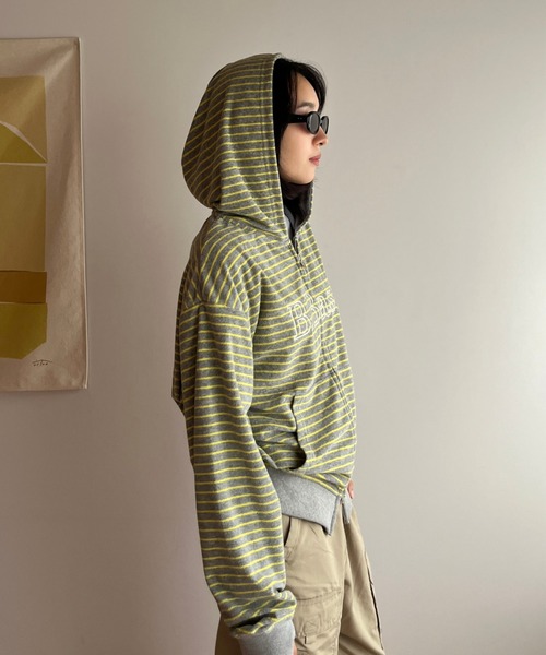 BROKEN BASE（ブロークンベース）の「B.Base Border Double-Zip Hoodie / B.Base ボーダーダブルジップフーディー（パーカー・メンズ・グレー系/ブルー系/ブラック系/カーキ系/アイボリー系/ブラウン系・SMALL/MEDIUM/LARGE）」の8枚目の写真