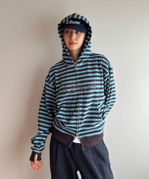 BROKEN BASE（ブロークンベース）の「B.Base Border Double-Zip Hoodie / B.Base ボーダーダブルジップフーディー（パーカー・メンズ・グレー系/ブルー系/ブラック系/カーキ系/アイボリー系/ブラウン系・SMALL/MEDIUM/LARGE）」の17枚目の写真
