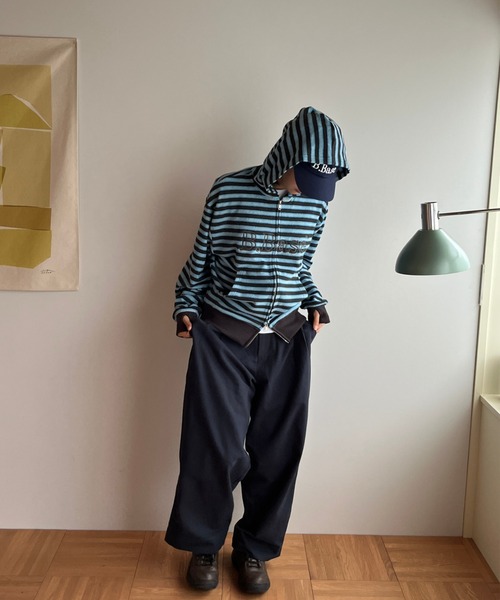 BROKEN BASE（ブロークンベース）の「B.Base Border Double-Zip Hoodie / B.Base ボーダーダブルジップフーディー（パーカー・メンズ・グレー系/ブルー系/ブラック系/カーキ系/アイボリー系/ブラウン系・SMALL/MEDIUM/LARGE）」の22枚目の写真
