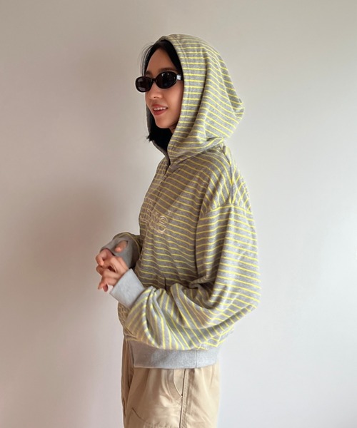 BROKEN BASE（ブロークンベース）の「B.Base Border Double-Zip Hoodie / B.Base ボーダーダブルジップフーディー（パーカー・メンズ・グレー系/ブルー系/ブラック系/カーキ系/アイボリー系/ブラウン系・SMALL/MEDIUM/LARGE）」の10枚目の写真
