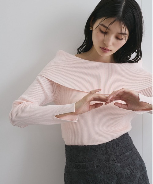 VIS（ビス）の「【WEB限定】オフショルダー風リブニットプルオーバー/アンチピリング・UVケア（ニット/セーター・レディース・ピンク/ネイビー/オフホワイト・FREE）」の20枚目の写真