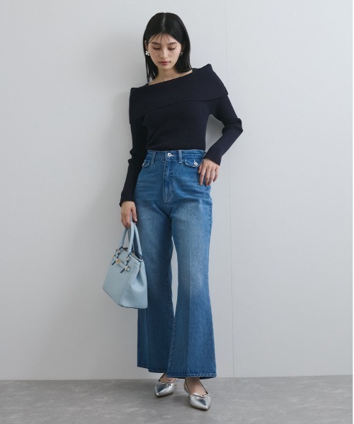 VIS（ビス）の「【WEB限定】オフショルダー風リブニットプルオーバー/アンチピリング・UVケア（ニット/セーター・レディース・ピンク/ネイビー/オフホワイト・FREE）」の5枚目の写真