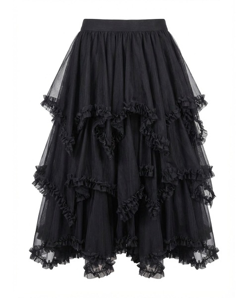 aimoha（アイモハ）の「レースレイヤード チュールロングスカート（スカート・レディース・ブラック/ライトベージュ・FREE）」の4枚目の写真