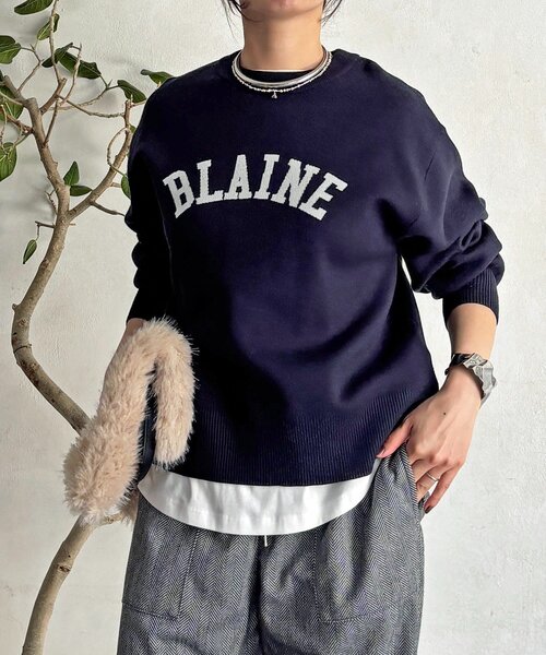 un dix cors（アンディコール）の「ロゴニットスエットプルオーバー（ニット/セーター・レディース・ネイビー/アイボリー/グレー・FREE）」の3枚目の写真