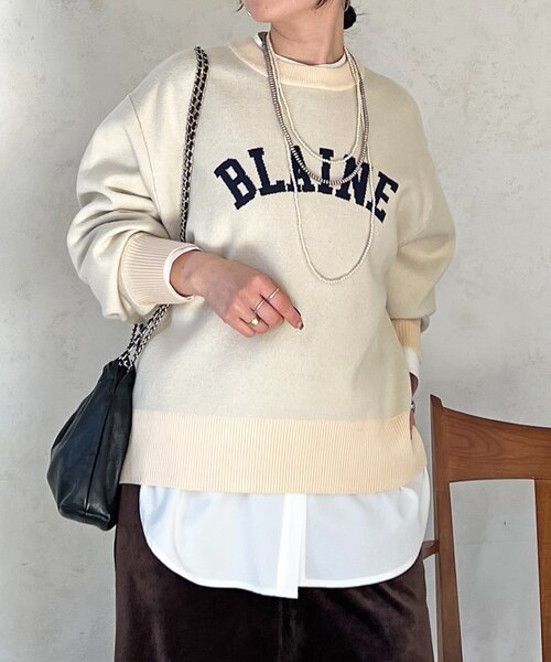 un dix cors（アンディコール）の「ロゴニットスエットプルオーバー（ニット/セーター・レディース・ネイビー/アイボリー/グレー・FREE）」の5枚目の写真