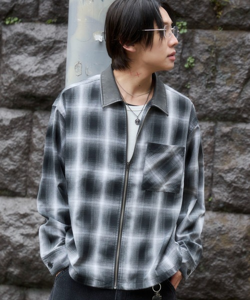 WEGO（ウィゴー）の「WEGO/【26年春夏新作】オンブレチェックシャツジャケット（シャツ/ブラウス・メンズ・ブルー系その他2/ブラック系その他2・MEDIUM/LARGE）」の12枚目の写真