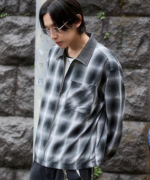 WEGO（ウィゴー）の「WEGO/【26年春夏新作】オンブレチェックシャツジャケット（シャツ/ブラウス・メンズ・ブルー系その他2/ブラック系その他2・MEDIUM/LARGE）」の15枚目の写真