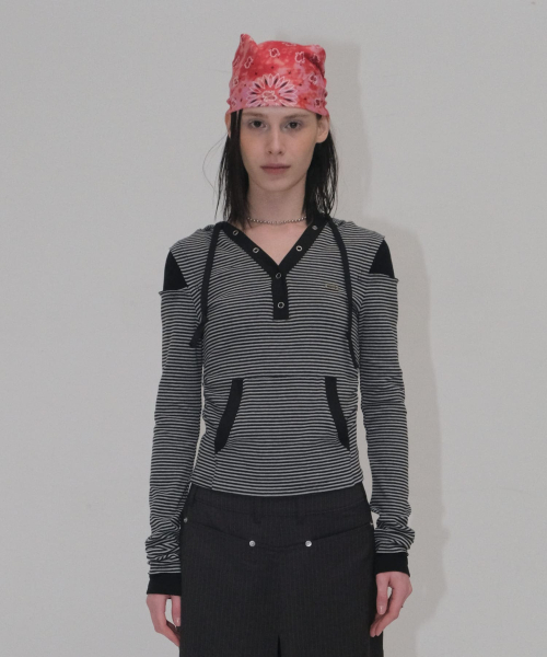 HALF BUTTON HOODIE [BLACK] — худи‑полу‑пуговица, чёрный