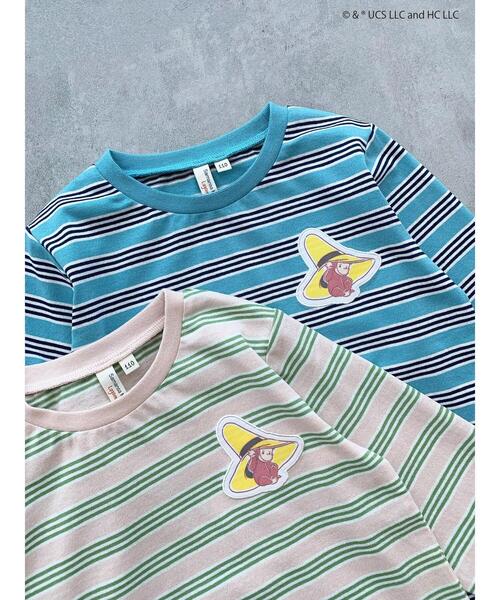 Samansa Mos2 Lagom(サマンサモスモスラーゴム)の「【おさるのジョージ】ワッペン付きボーダーロンT(Tシャツ/カットソー・キッズ・ブルー/ベージュ・95/120/110/100/130)」の2枚目の写真