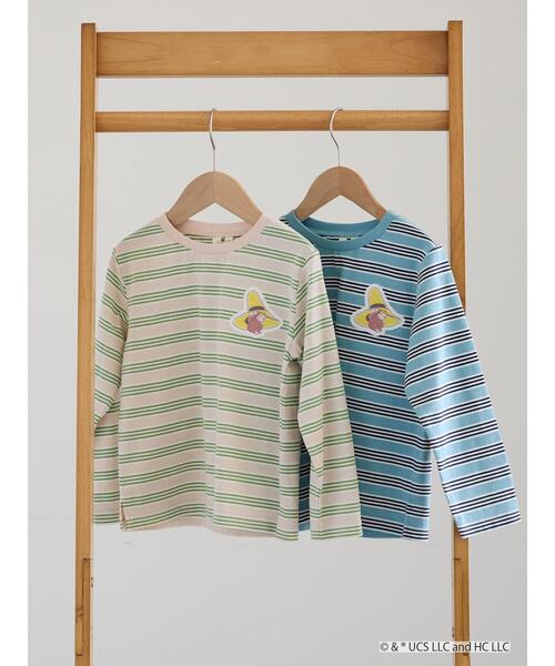Samansa Mos2 Lagom(サマンサモスモスラーゴム)の「【おさるのジョージ】ワッペン付きボーダーロンT(Tシャツ/カットソー・キッズ・ブルー/ベージュ・95/120/110/100/130)」の3枚目の写真