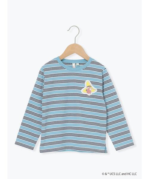 Samansa Mos2 Lagom(サマンサモスモスラーゴム)の「【おさるのジョージ】ワッペン付きボーダーロンT(Tシャツ/カットソー・キッズ・ブルー/ベージュ・95/120/110/100/130)」の5枚目の写真