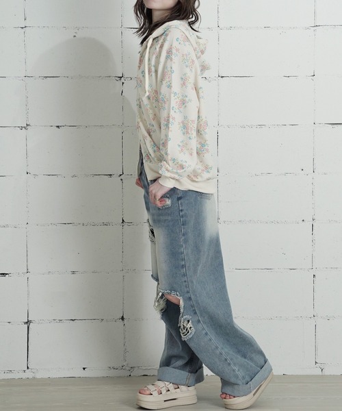 JEMORGAN(ジェーイーモーガン)の「"04"≪JEMORGAN≫ワッフル 花柄 ジップパーカー(パーカー・レディース・ピンク系2/ピンク系1/ライラック系1/パープル系1/ブルー系1・FREE)」の14枚目の写真