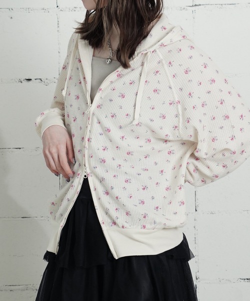 JEMORGAN(ジェーイーモーガン)の「"04"≪JEMORGAN≫ワッフル 花柄 ジップパーカー(パーカー・レディース・ピンク系2/ピンク系1/ライラック系1/パープル系1/ブルー系1・FREE)」の9枚目の写真