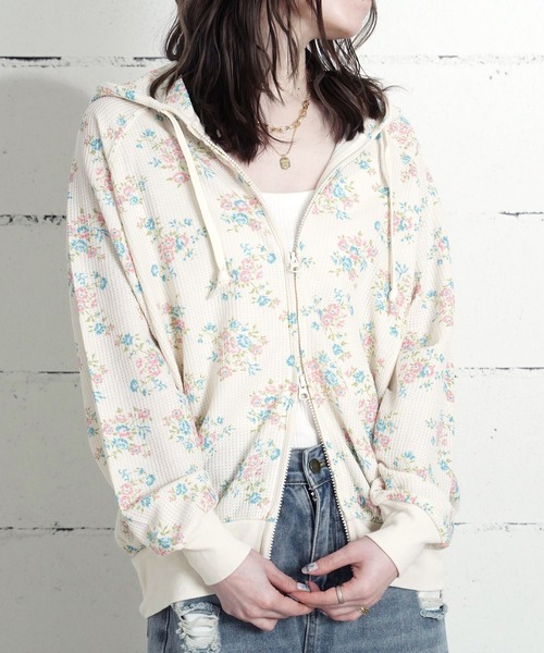 JEMORGAN(ジェーイーモーガン)の「"04"≪JEMORGAN≫ワッフル 花柄 ジップパーカー(パーカー・レディース・ピンク系2/ピンク系1/ライラック系1/パープル系1/ブルー系1/ブラック系1・FREE)」の7枚目の写真