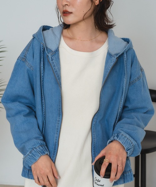 fort point(フォーポイント)の「【C-FORT POINT/フォートポイント】フード付き デニムジャケット デニムジップパーカー(デニムジャケット・レディース・インディゴブルー/ブラック/クリアブルー・MEDIUM)」の3枚目の写真
