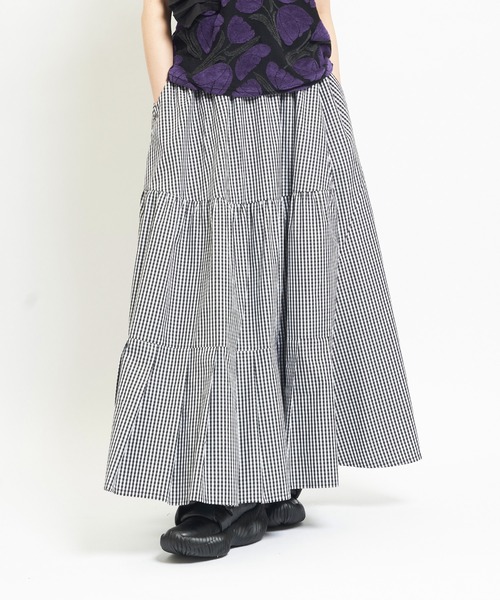 gomme(ゴム)の「ミックススカート(スカート・レディース・ブラック/ホワイト×ブラック・MEDIUM)」の1枚目の写真