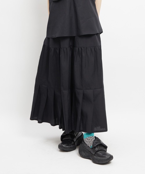 gomme(ゴム)の「ミックススカート(スカート・レディース・ブラック/ホワイト×ブラック・MEDIUM)」の2枚目の写真