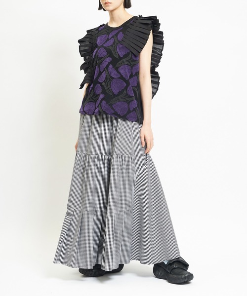 gomme(ゴム)の「ミックススカート(スカート・レディース・ブラック/ホワイト×ブラック・MEDIUM)」の6枚目の写真