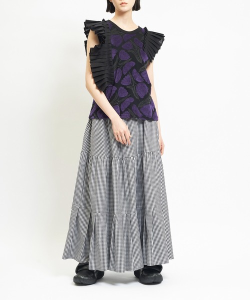 gomme(ゴム)の「ミックススカート(スカート・レディース・ブラック/ホワイト×ブラック・MEDIUM)」の7枚目の写真