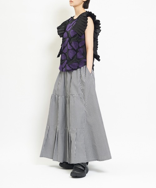 gomme(ゴム)の「ミックススカート(スカート・レディース・ブラック/ホワイト×ブラック・MEDIUM)」の9枚目の写真