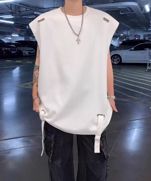 SHEPP(シープ)の「ドローコード付きノースリーブTシャツ(Tシャツ/カットソー・メンズ・ブラック/レッド/ホワイト・M)」の2枚目の写真