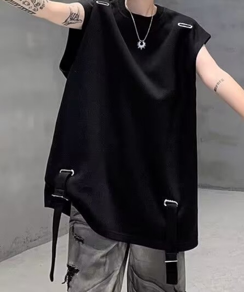 SHEPP(シープ)の「ドローコード付きノースリーブTシャツ(Tシャツ/カットソー・メンズ・ブラック/レッド/ホワイト・M)」の6枚目の写真