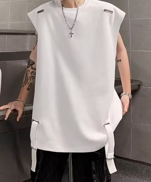 SHEPP(シープ)の「ドローコード付きノースリーブTシャツ(Tシャツ/カットソー・メンズ・ブラック/レッド/ホワイト・M)」の5枚目の写真