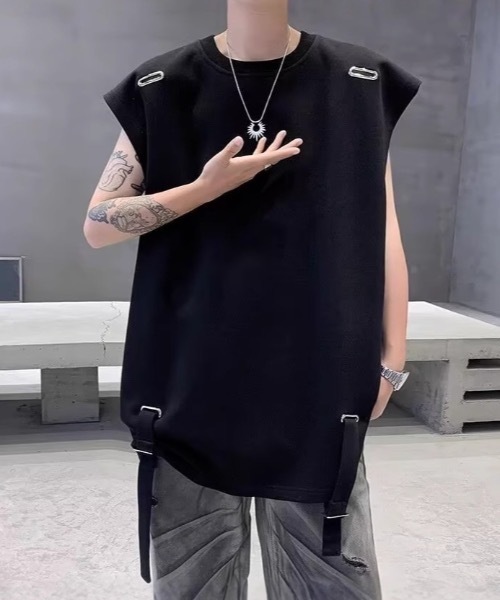 SHEPP(シープ)の「ドローコード付きノースリーブTシャツ(Tシャツ/カットソー・メンズ・ブラック/レッド/ホワイト・M)」の7枚目の写真