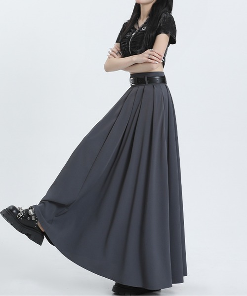 LUCPY(ラクピー)の「ベルト付き ハイウエスト フレアロングスカート(スカート・レディース・ピンク/グレー・SMALL/X-SMALL/LARGE/MEDIUM)」の3枚目の写真