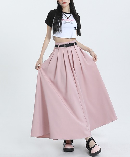 LUCPY(ラクピー)の「ベルト付き ハイウエスト フレアロングスカート(スカート・レディース・ピンク/グレー・SMALL/X-SMALL/LARGE/MEDIUM)」の5枚目の写真