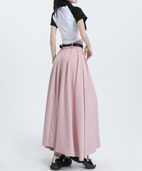 LUCPY(ラクピー)の「ベルト付き ハイウエスト フレアロングスカート(スカート・レディース・ピンク/グレー・SMALL/X-SMALL/LARGE/MEDIUM)」の6枚目の写真