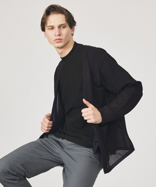 ABAHOUSE（アバハウス）の「2トーン シアーメッシュ 1ボタン カーディガン（カーディガン/ボレロ・メンズ・ブルー系その他/ベージュ/ブラック・48/46/44）」の2枚目の写真