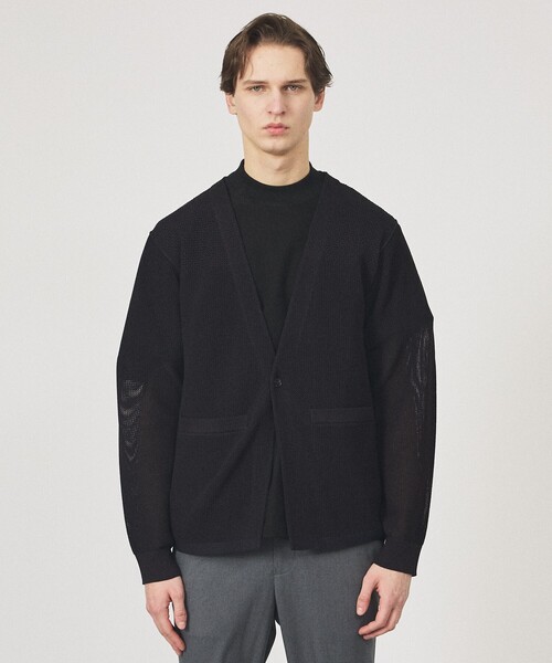 ABAHOUSE（アバハウス）の「2トーン シアーメッシュ 1ボタン カーディガン（カーディガン/ボレロ・メンズ・ブルー系その他/ベージュ/ブラック・48/46/44）」の5枚目の写真