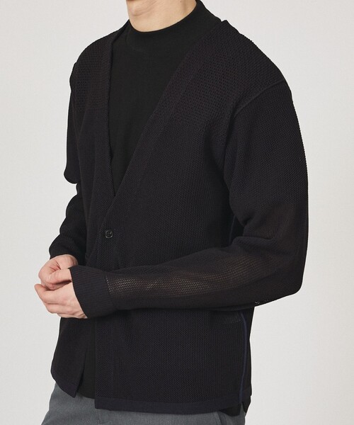 ABAHOUSE（アバハウス）の「2トーン シアーメッシュ 1ボタン カーディガン（カーディガン/ボレロ・メンズ・ブルー系その他/ベージュ/ブラック・48/46/44）」の9枚目の写真