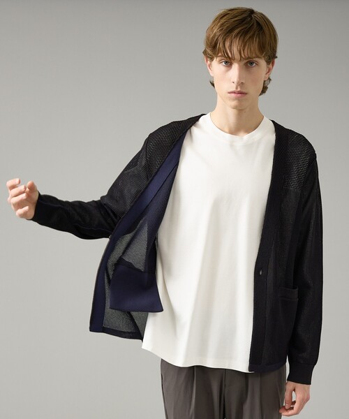 ABAHOUSE（アバハウス）の「2トーン シアーメッシュ 1ボタン カーディガン（カーディガン/ボレロ・メンズ・ブルー系その他/ベージュ/ブラック・48/46/44）」の19枚目の写真