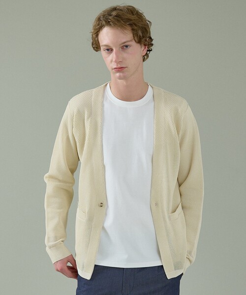 ABAHOUSE（アバハウス）の「2トーン シアーメッシュ 1ボタン カーディガン（カーディガン/ボレロ・メンズ・ブルー系その他/ベージュ/ブラック・48/46/44）」の22枚目の写真