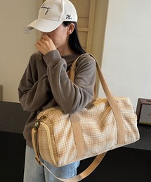 【キャリーオン対応】2WAY チェック柄ボストンバッグ/トラベルバッグ/ショルダーバッグ
